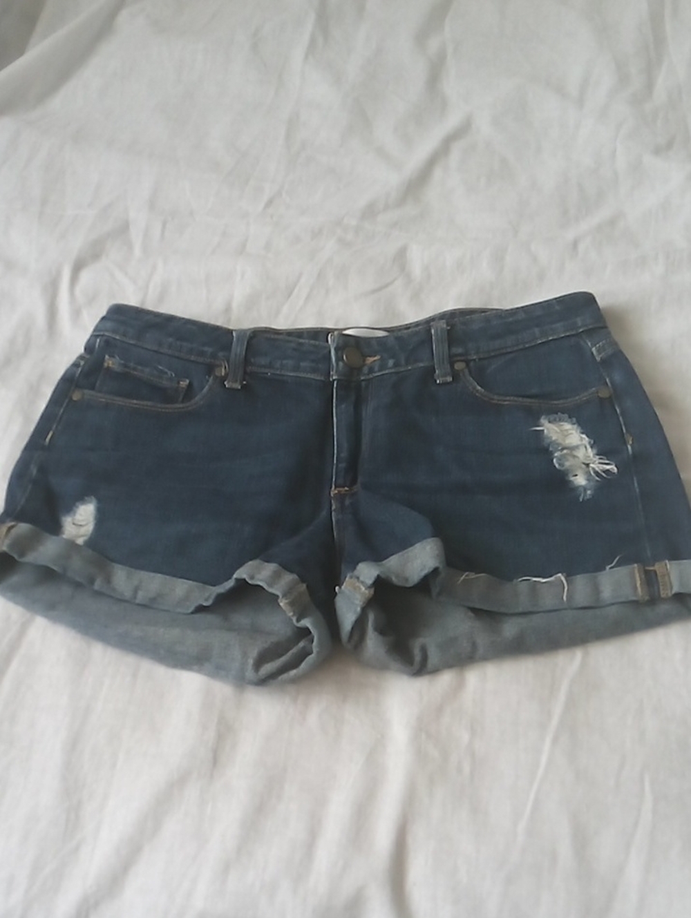 Paige Women’s Dark Blue Distressed Denim Shorts 28